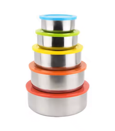 Set Contenedores 5 en 1 Bowl Taper Hermeticos Circulares Con Tapa Multicolor Ricuritas De Marieu