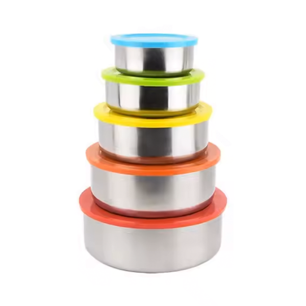 Set Contenedores 5 en 1 Bowl Taper Hermeticos Circulares Con Tapa Multicolor Ricuritas De Marieu
