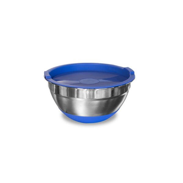 Bowl Acero Base Silicona C/Tapa Azul 24Cm