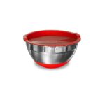 Bowl Acero Base Silicona C/Tapa Rojo 26Cm