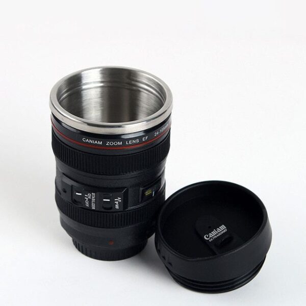 Taza Térmica Estilo Lente De Cámara C/ Tapa