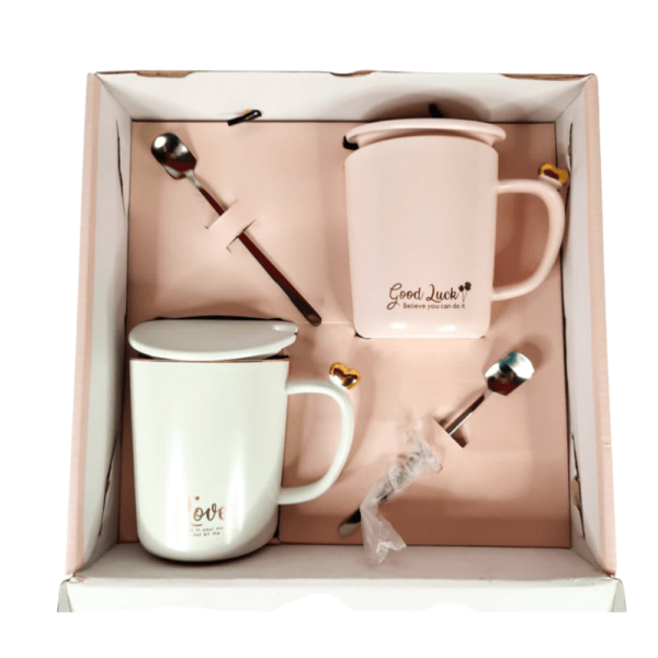 Set De Tazas Decoradas C/ Tapa Y Cuchara De Metal