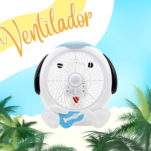 Ventilador De Mesa Estilo Perro Con Guitarra Celeste