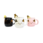 Taza Con Tapa Y Cuchara Diseño Gato (1 Set completo)