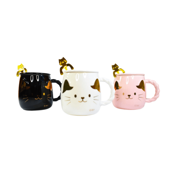 Taza Con Tapa Y Cuchara Diseño Gato