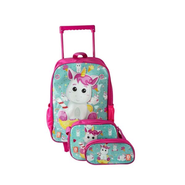Set Mochila Con Ruedas, Lonchera Y Cartuchera Unicornio