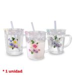 Jarro de vidrio 420ML con cañita  (Decorado Surtido)