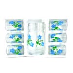 Set Jarra X 7 Pz Dec.Flor Azul C/Teknopor ( Jarra 1.5 Lt + 6 Vasos 8 Oz)