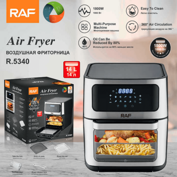 Freidora De Aire C/ Asador Giratorio Y Rueda Giratoriar5340 14L Raf 1800W